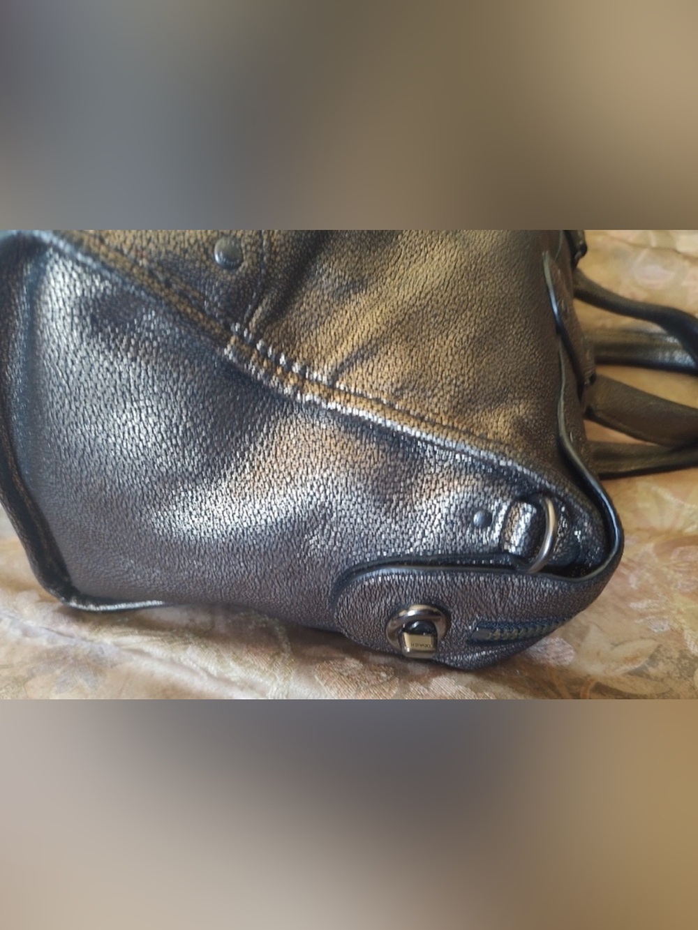 Coach Metallic Pewter Pebbled Leather Rhyder Classic - Picture 4 of 5